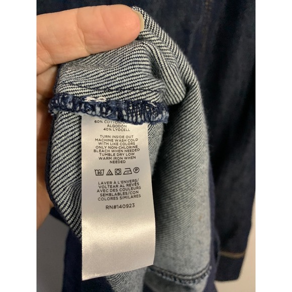 LOFT Denim Swing Dress Puff Sleeve Square Neck Dark Wash Size 10 - Picture 11 of 12